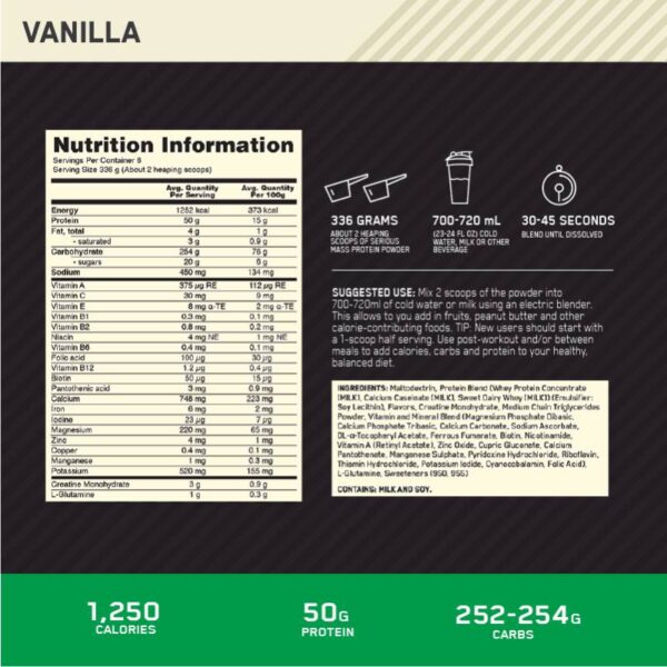 Optimum Nutrition Serious Mass Vanilla Powder - 图片 3