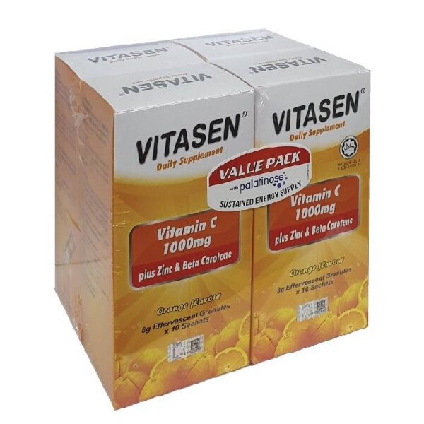 Vitasen Vit C 1000mg Plus Zinc & Beta-Carotene Sachet 10s x4